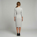 Molly | Women's Fitted Midi Dress with Belt and Three-Quarter Sleeves, V-Neck Midi Dress | Everlasting Boutique