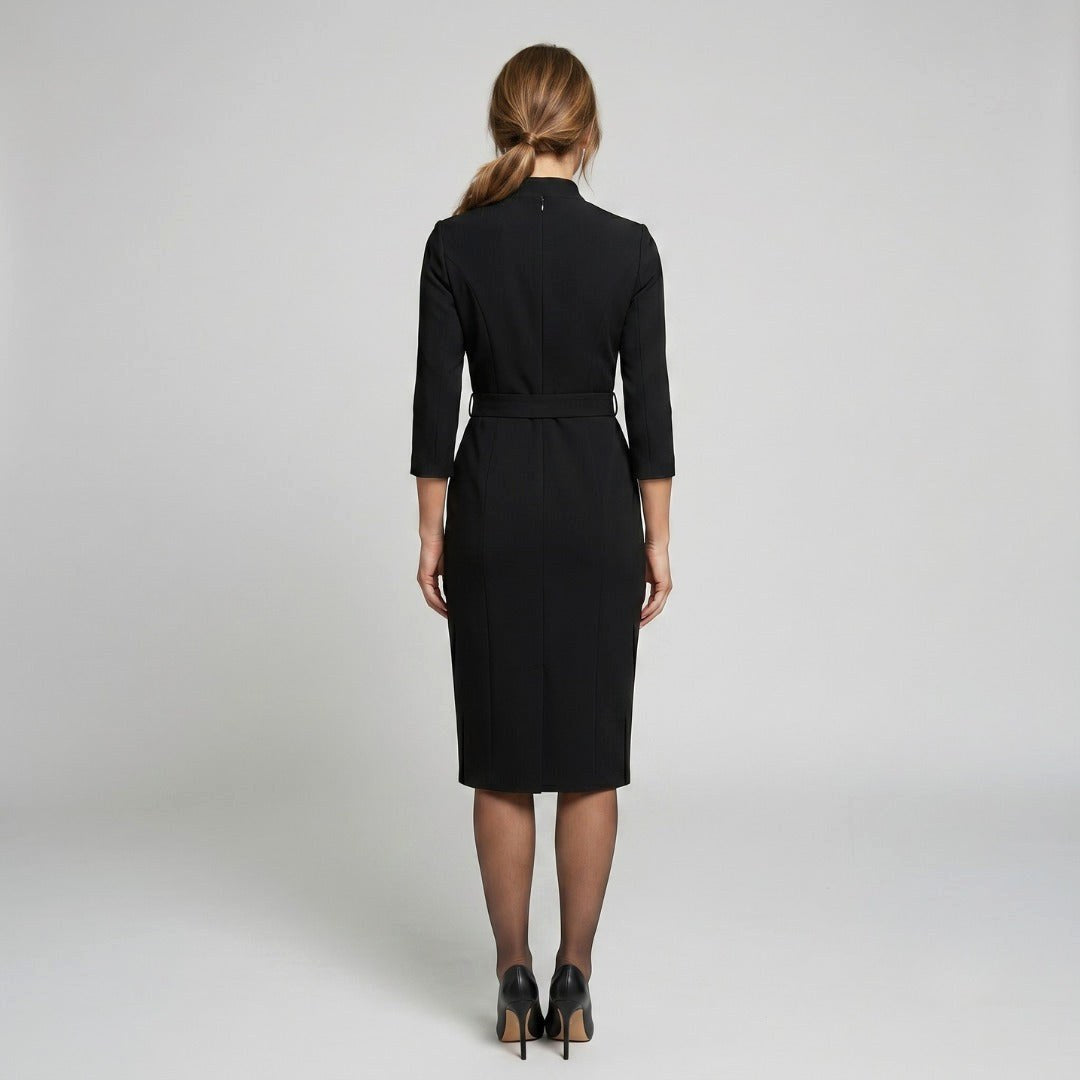 Molly | Women's Fitted Midi Dress with Belt and Three-Quarter Sleeves, V-Neck Midi Dress | Everlasting Boutique