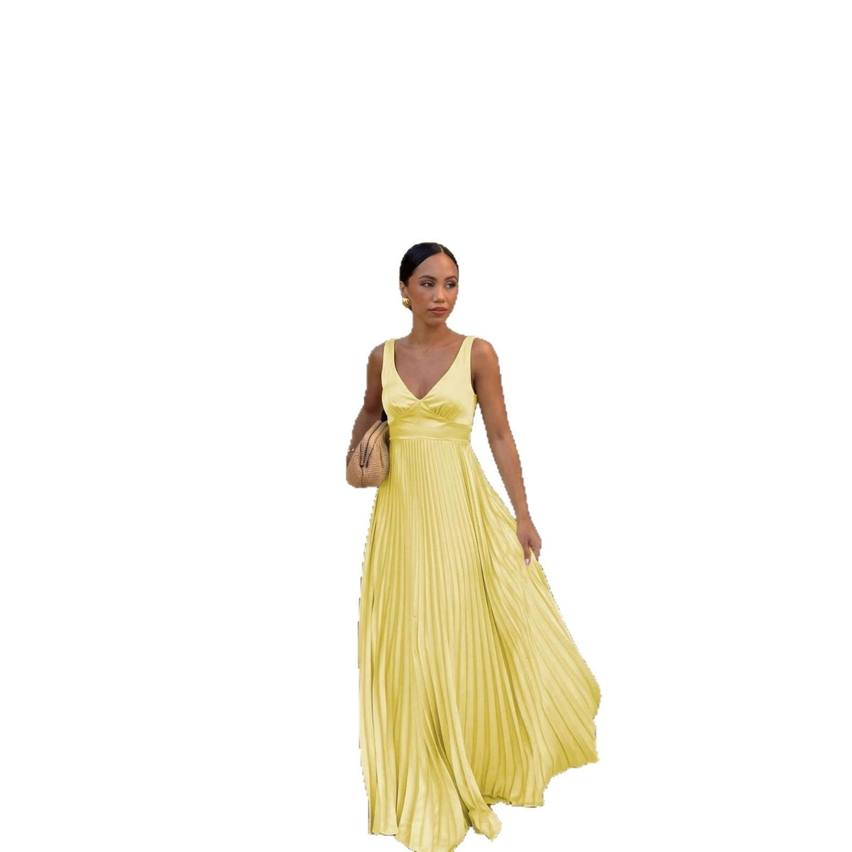 Monique | Women's Pleated Maxi Dress with V-Neckline, Formal Wedding Guest Dress | Everlasting Boutique