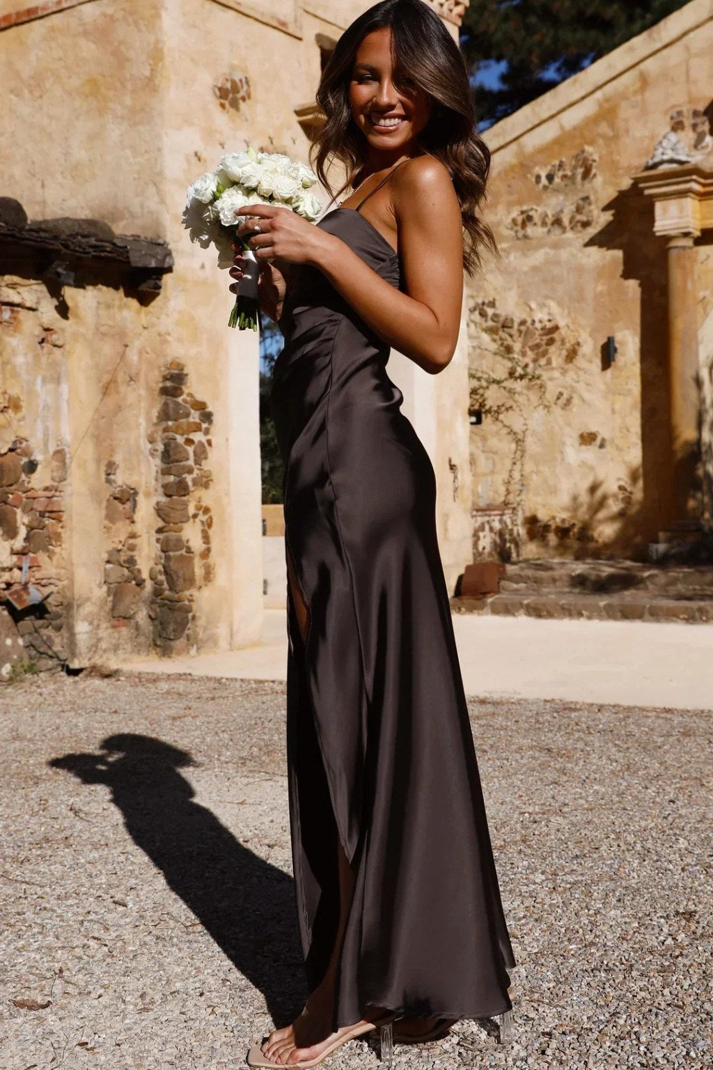 Naomi | Women's Satin Evening Dress with Side Split, Fitted Occasion Dress | Everlasting Boutique