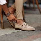 Nathan | Men's Suede Loafers with Horsebit Detail, Slip-On Loafers | Everlasting Boutique | Beige