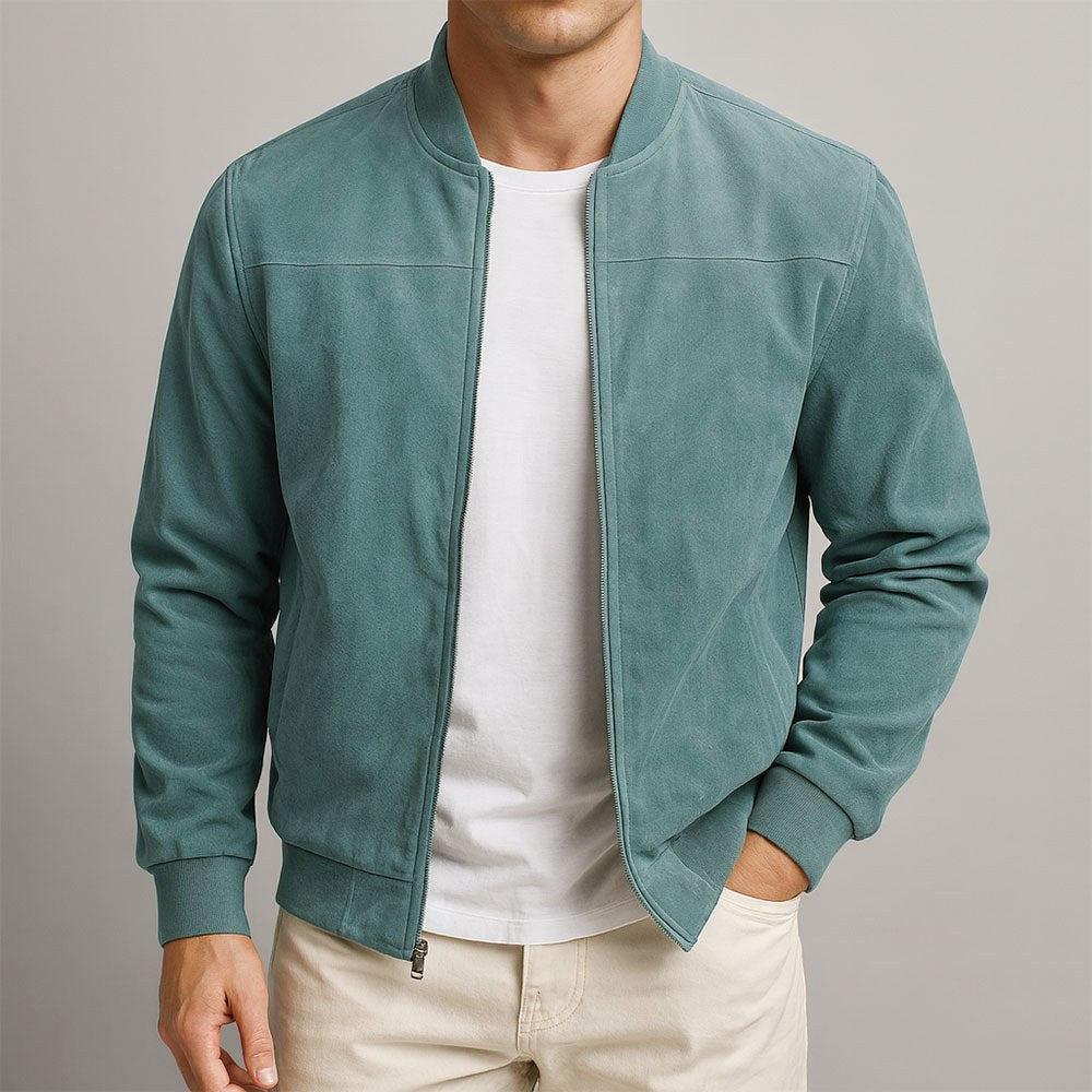 Nigel | Men's Suede-Textured Structured Jacket, Tailored Autumn Jacket | Everlasting Boutique | Army Green