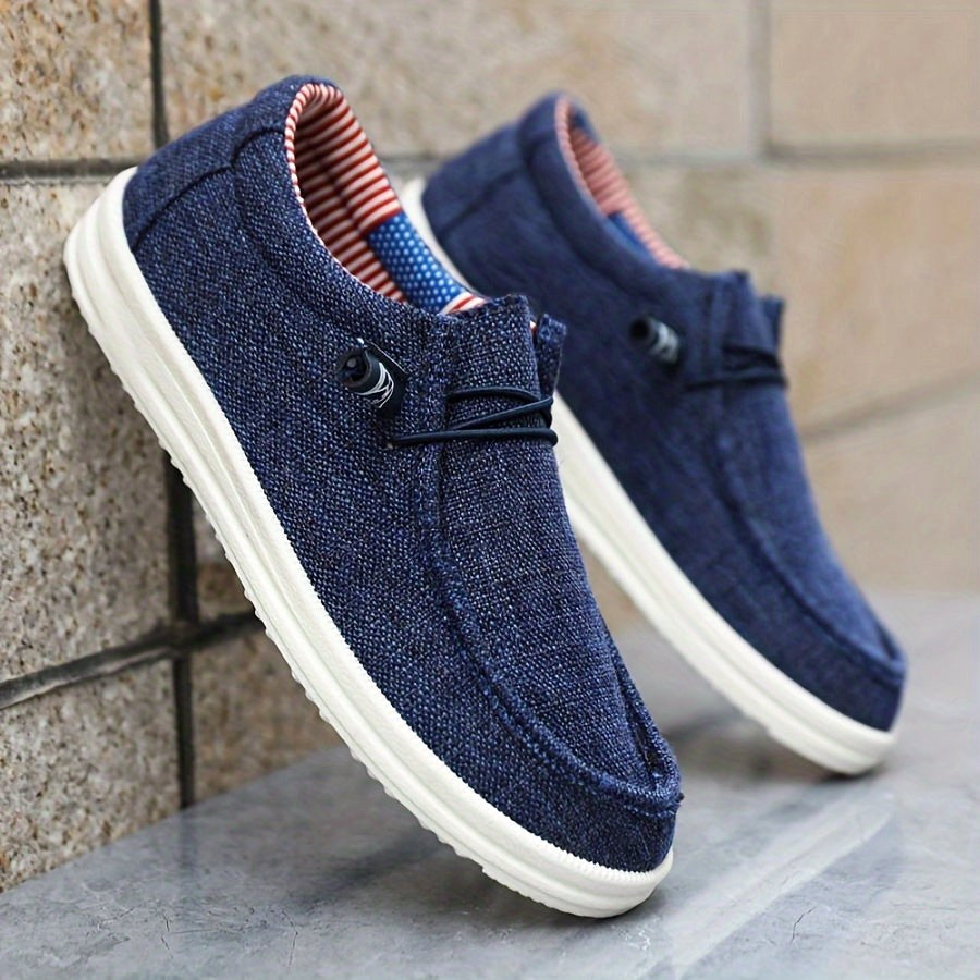 Niklas | Men's Canvas Loafers with Elastic Laces, Lightweight Slip-On Shoes | Everlasting Boutique | Navy Blue