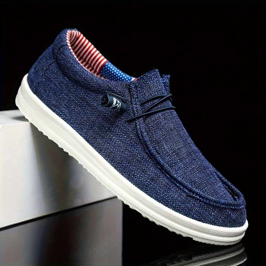 Niklas | Men's Canvas Loafers with Elastic Laces, Lightweight Slip-On Shoes | Everlasting Boutique | Navy Blue