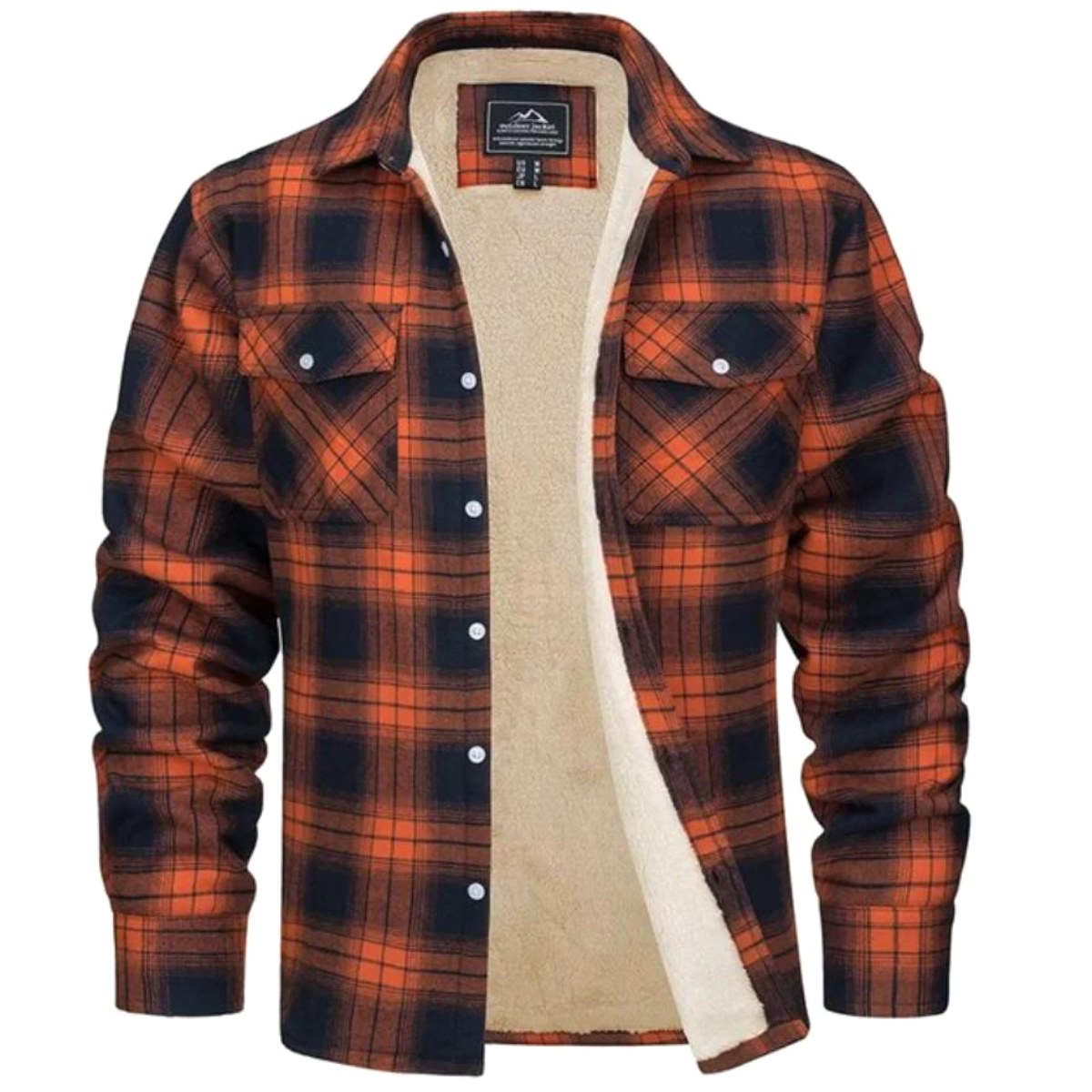 Noah | Men's Sherpa-Lined Plaid Jacket, Button-Front Autumn Jacket | Everlasting Boutique | Orange