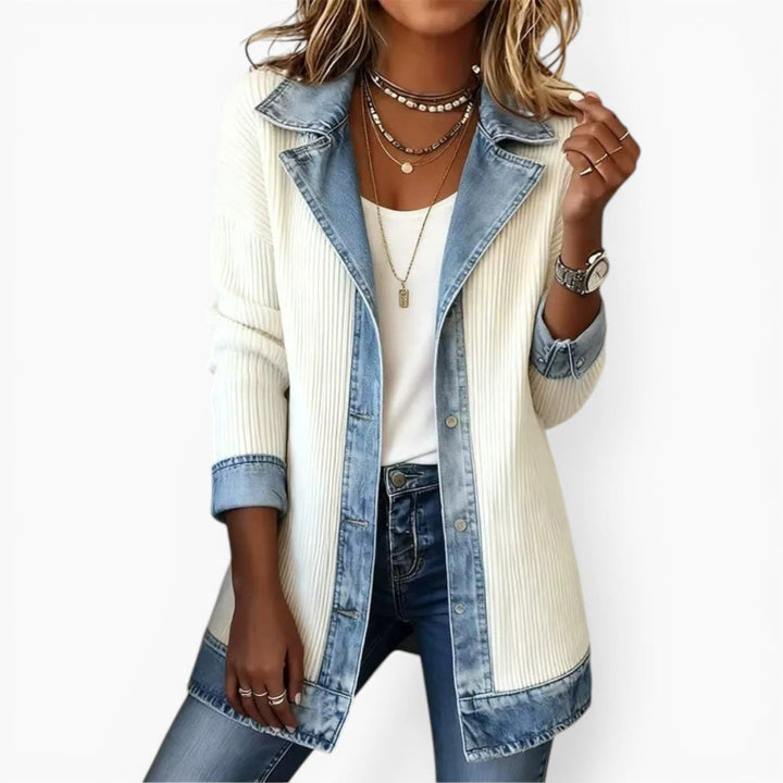 Noelle | Women's Hybrid Knit-Denim Jacket, Relaxed Button-Front Jacket | Everlasting Boutique
