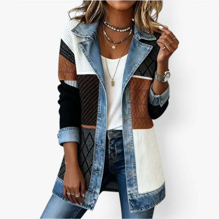 Noelle | Women's Hybrid Knit-Denim Jacket, Relaxed Button-Front Jacket | Everlasting Boutique