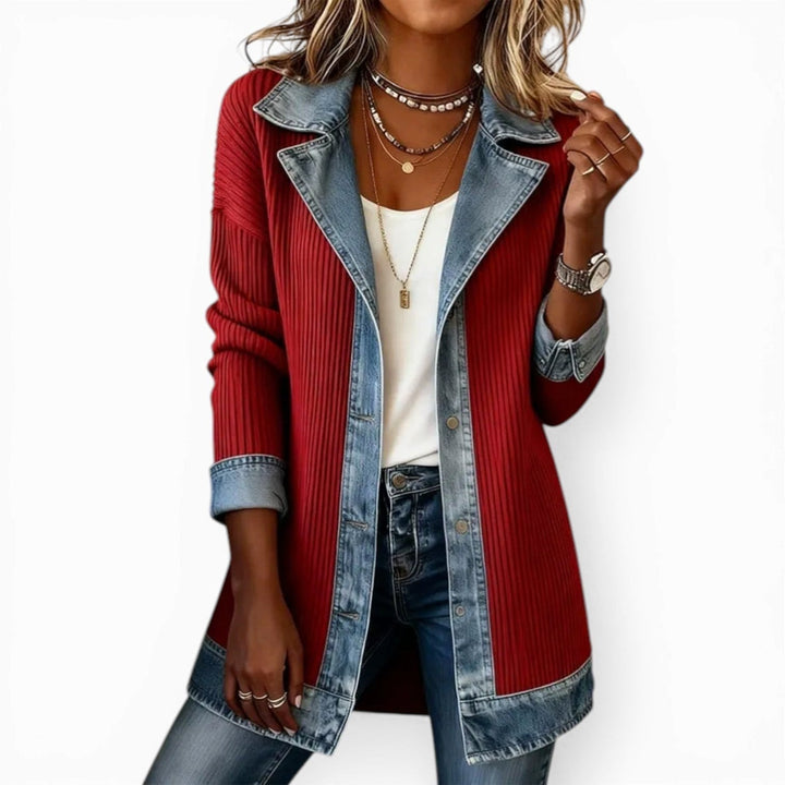 Noelle | Women's Hybrid Knit-Denim Jacket, Relaxed Button-Front Jacket | Everlasting Boutique