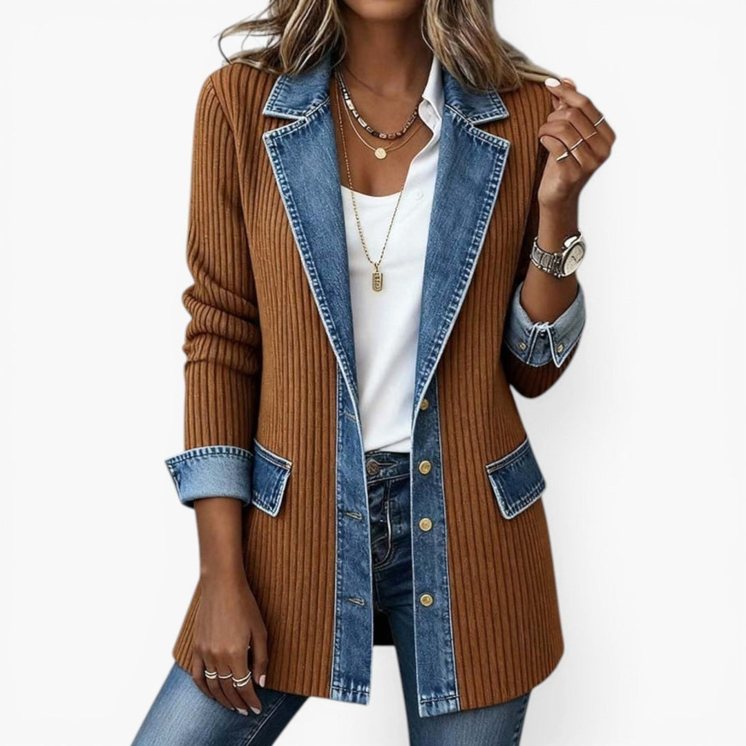Noelle | Women's Hybrid Knit-Denim Jacket, Relaxed Button-Front Jacket | Everlasting Boutique