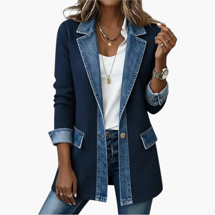 Noelle | Women's Hybrid Knit-Denim Jacket, Relaxed Button-Front Jacket | Everlasting Boutique