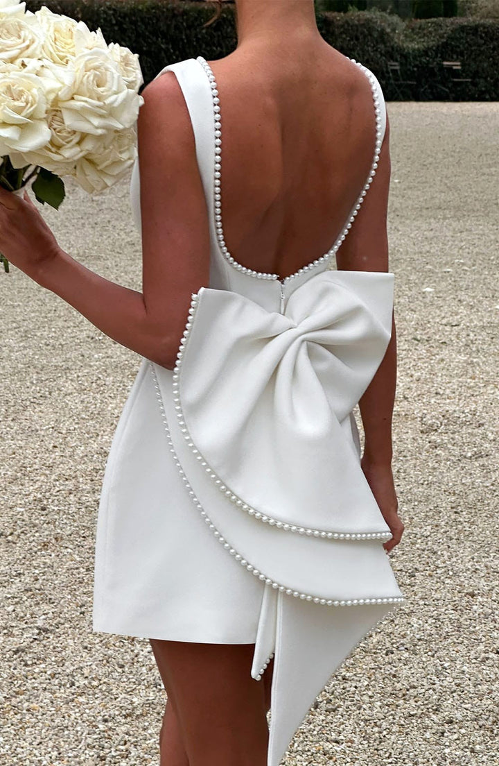 Noemie | Women's A-Line Mini Dress with Pearl Trim, Elegant Autumn Dress | Everlasting Boutique