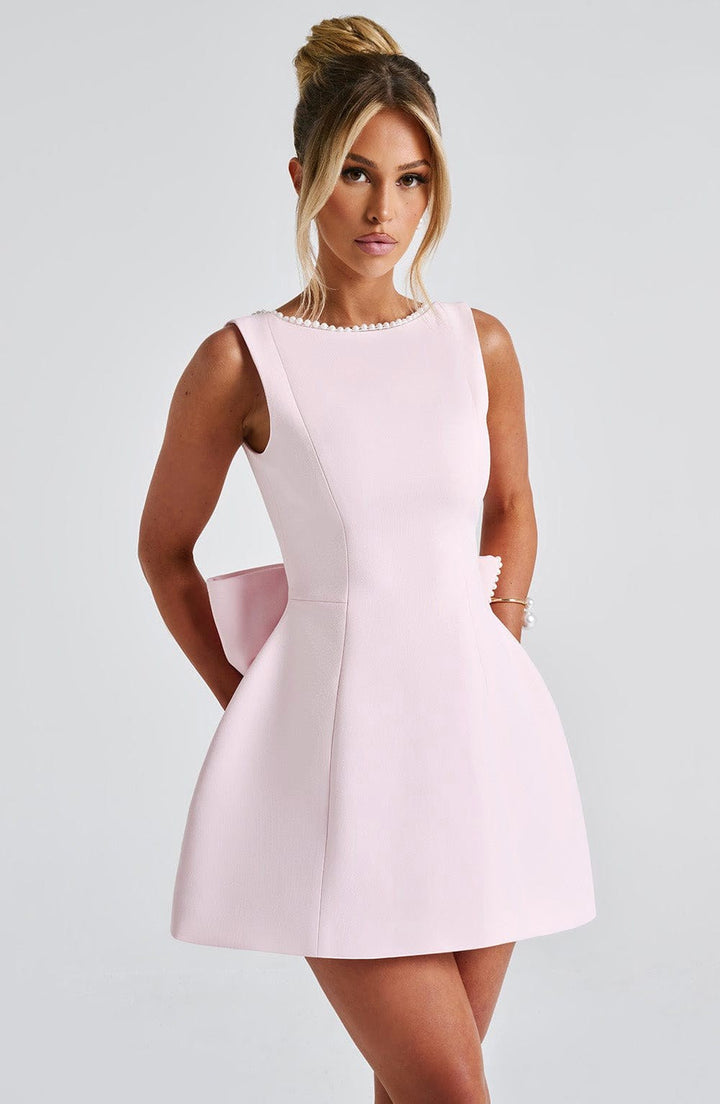 Noemie | Women's A-Line Mini Dress with Pearl Trim, Elegant Autumn Dress | Everlasting Boutique | Black