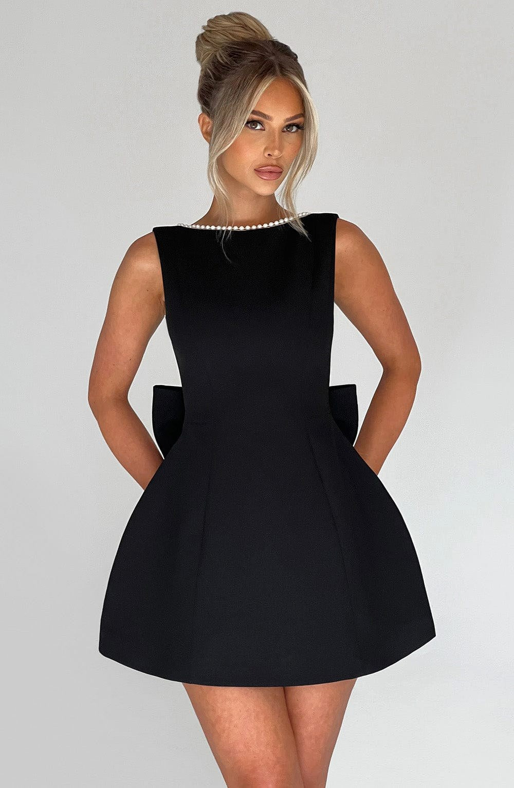 Noemie | Women's A-Line Mini Dress with Pearl Trim, Elegant Autumn Dress | Everlasting Boutique