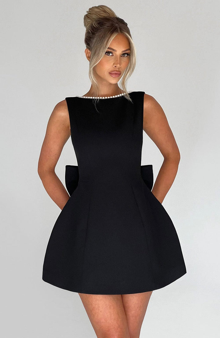 Noemie | Women's A-Line Mini Dress with Pearl Trim, Elegant Autumn Dress | Everlasting Boutique