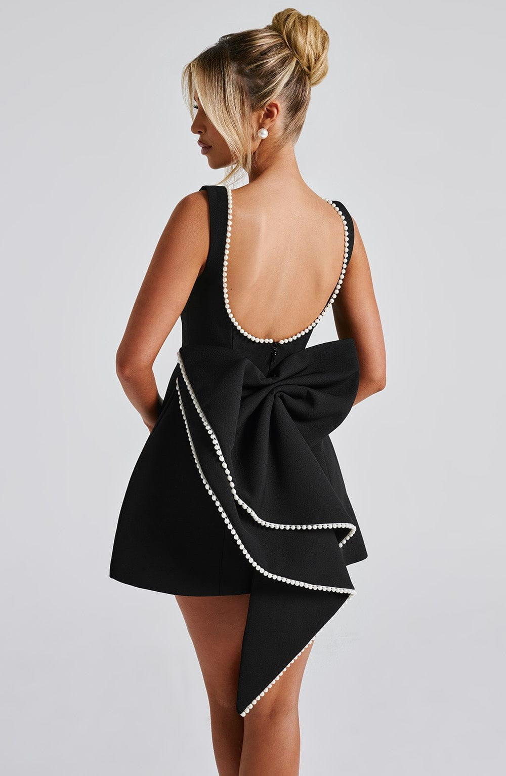 Noemie | Women's A-Line Mini Dress with Pearl Trim, Elegant Autumn Dress | Everlasting Boutique