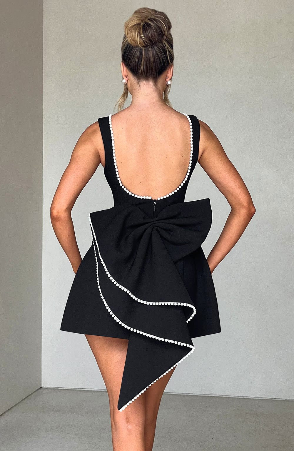 Noemie | Women's A-Line Mini Dress with Pearl Trim, Elegant Autumn Dress | Everlasting Boutique