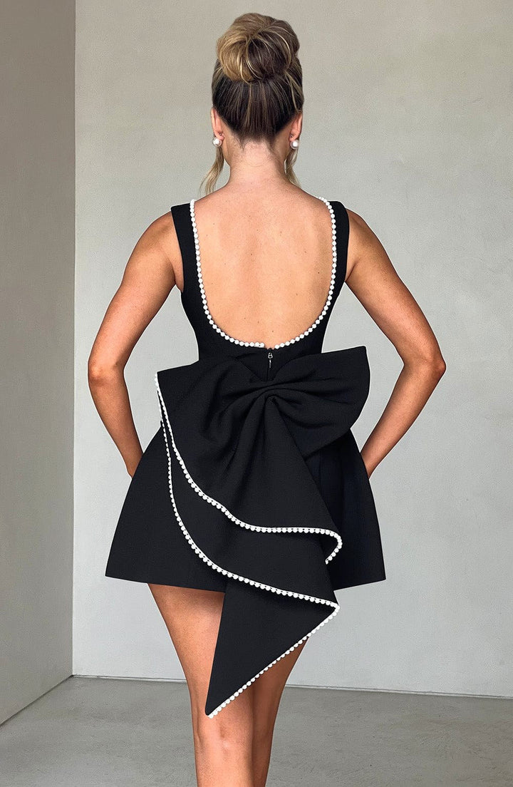 Noemie | Women's A-Line Mini Dress with Pearl Trim, Elegant Autumn Dress | Everlasting Boutique