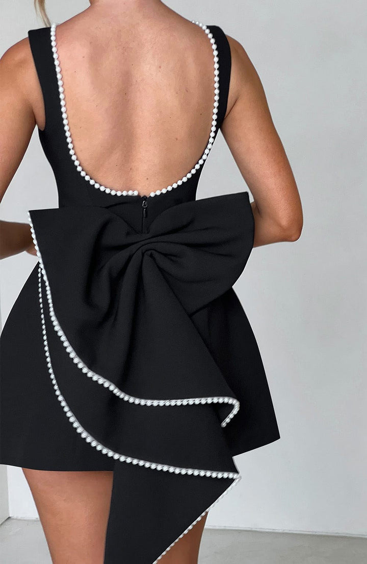Noemie | Women's A-Line Mini Dress with Pearl Trim, Elegant Autumn Dress | Everlasting Boutique