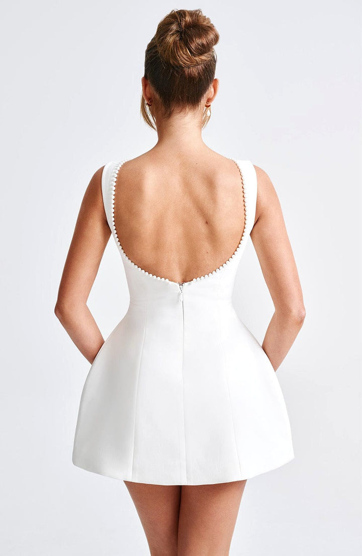 Noemie | Women's A-Line Mini Dress with Pearl Trim, Elegant Autumn Dress | Everlasting Boutique