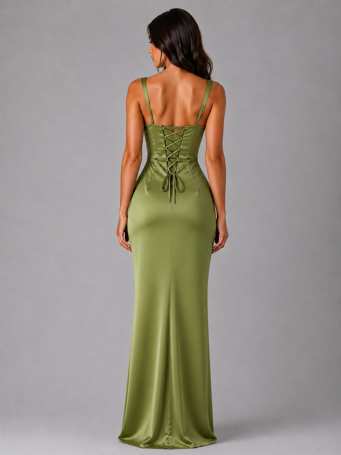 Nora | Women's Satin Maxi Dress with Ruched Waist, Sculpted Evening Dress | Everlasting Boutique | Navy