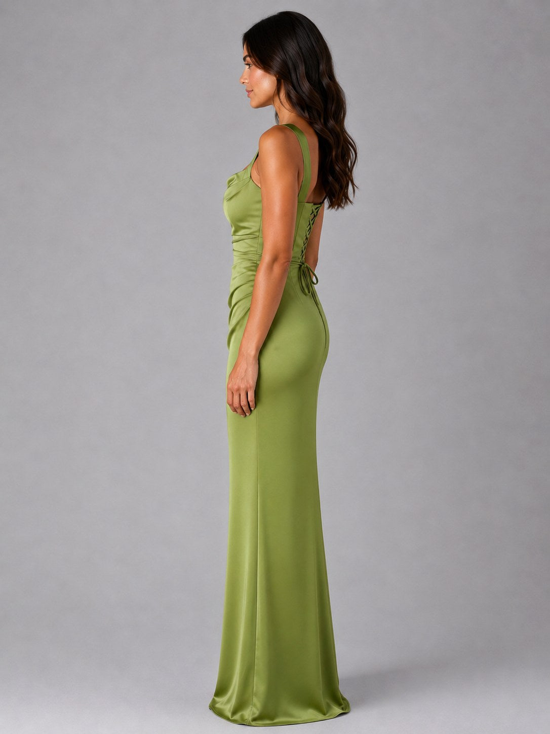 Nora | Women's Satin Maxi Dress with Ruched Waist, Sculpted Evening Dress | Everlasting Boutique | Black