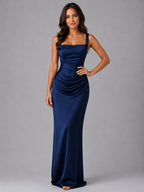 Nora | Women's Satin Maxi Dress with Ruched Waist, Sculpted Evening Dress | Everlasting Boutique