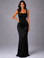 Nora | Women's Satin Maxi Dress with Ruched Waist, Sculpted Evening Dress | Everlasting Boutique