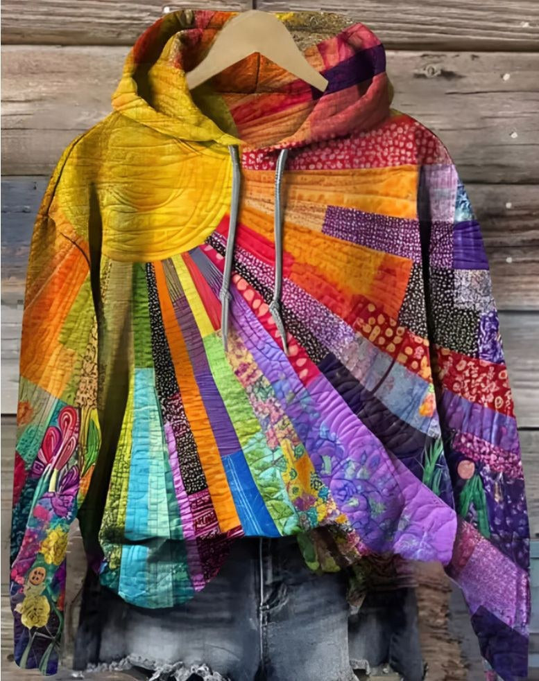 Océane | Women's Relaxed Bohemian Hoodie, Multicolour Patchwork Hoodie | Everlasting Boutique | Multicolor