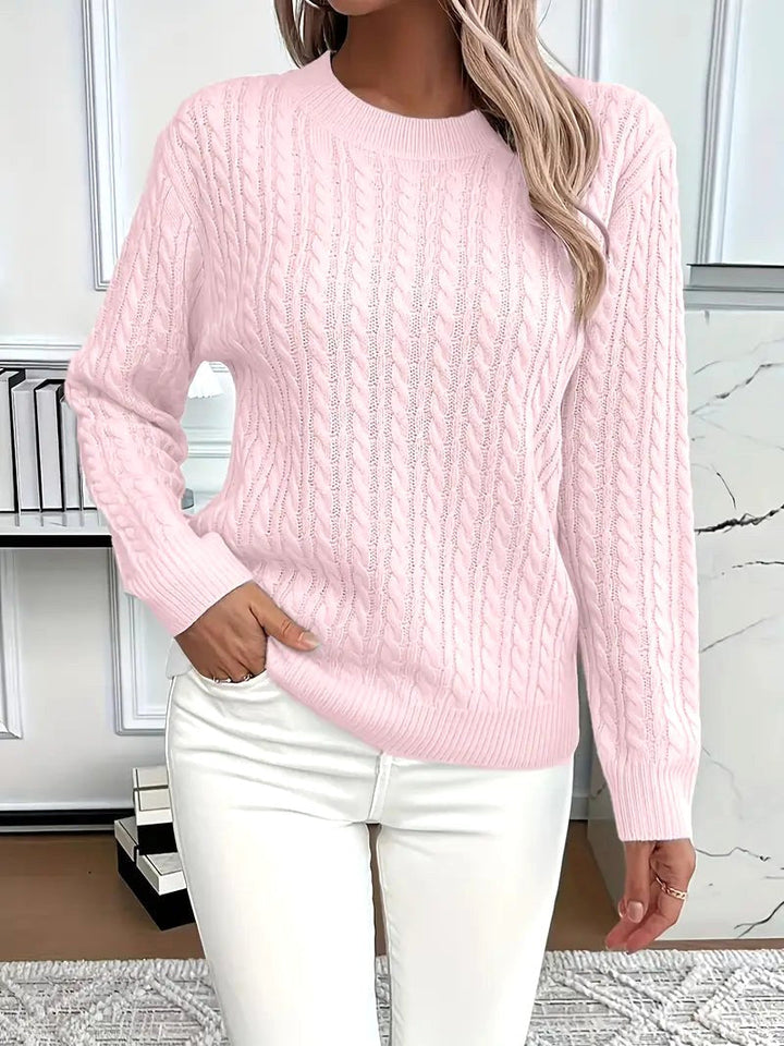 Odile | Women's Long Sleeve Cable Knit Jumper, Textured Autumn Sweater | Everlasting Boutique | Pink
