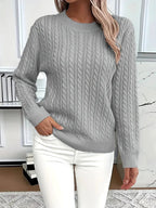 Odile | Women's Long Sleeve Cable Knit Jumper, Textured Autumn Sweater | Everlasting Boutique | Grey