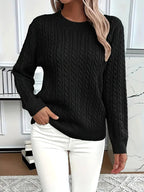 Odile | Women's Long Sleeve Cable Knit Jumper, Textured Autumn Sweater | Everlasting Boutique | Black