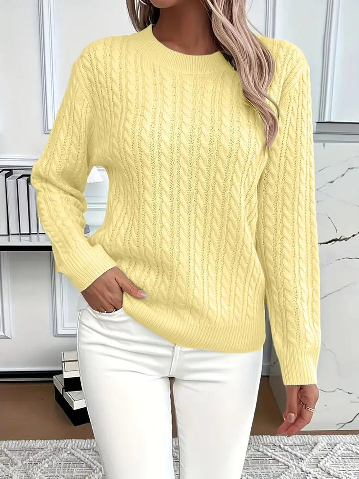 Odile | Women's Long Sleeve Cable Knit Jumper, Textured Autumn Sweater | Everlasting Boutique | Yellow