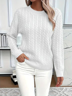 Odile | Women's Long Sleeve Cable Knit Jumper, Textured Autumn Sweater | Everlasting Boutique | White