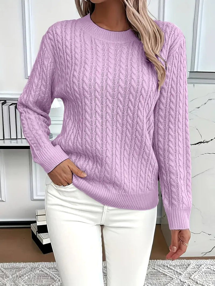Odile | Women's Long Sleeve Cable Knit Jumper, Textured Autumn Sweater | Everlasting Boutique | Purple