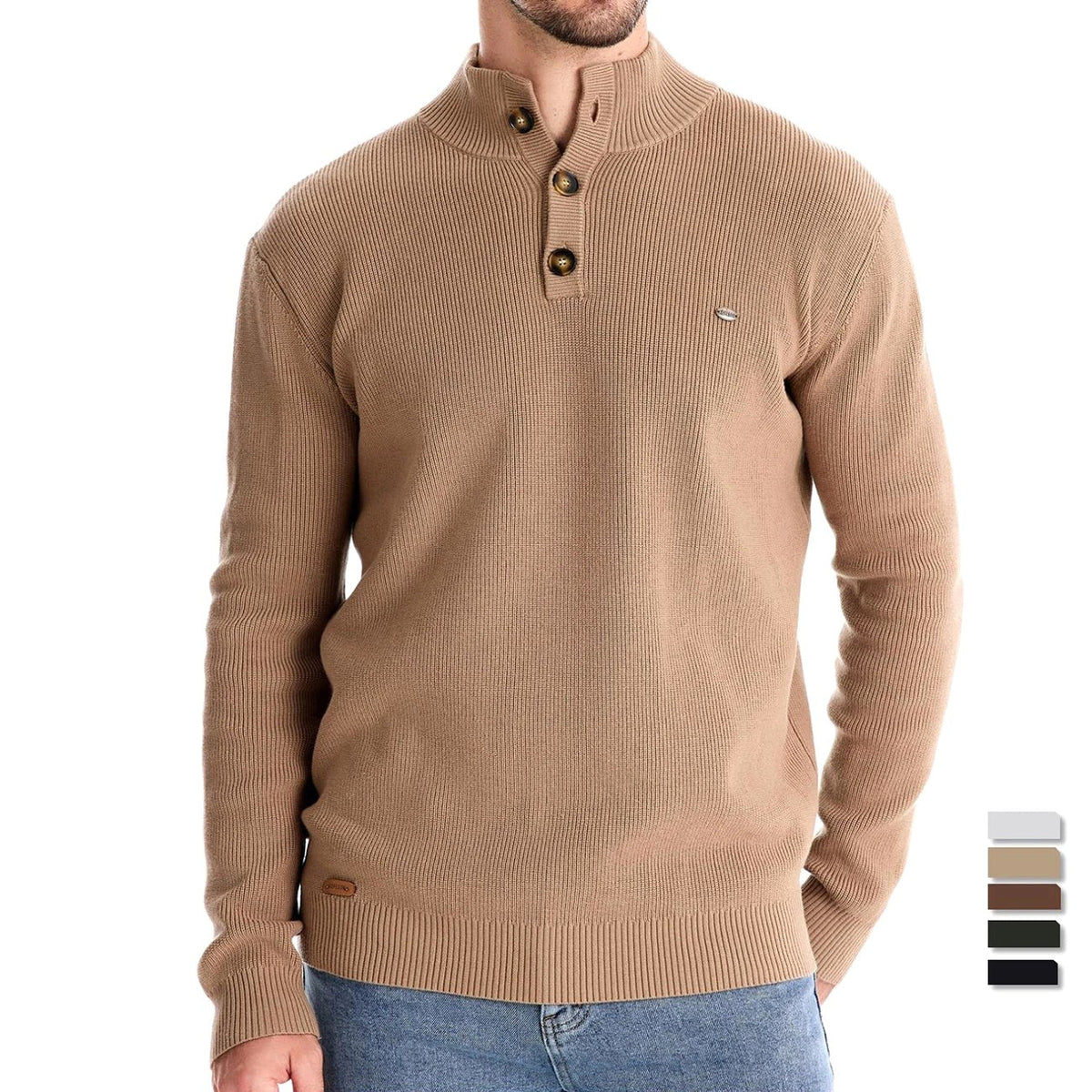Oliver | Men's Cotton Jumper with Classic Fit, Elegant Men's Jumper | Everlasting Boutique | Khaki
