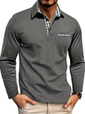 Oliver | Men's Long-Sleeved Polo Shirt, Checked Collar Smart Polo | Everlasting Boutique | Grey