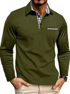 Oliver | Men's Long-Sleeved Polo Shirt, Checked Collar Smart Polo | Everlasting Boutique | Olive Green