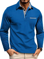 Oliver | Men's Long-Sleeved Polo Shirt, Checked Collar Smart Polo | Everlasting Boutique | Blue