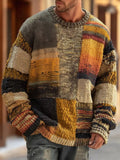 Oliver | Men's Patchwork Knit Jumper, Long Sleeve Autumn Jumper | Everlasting Boutique | Mustard Patchwork