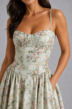 Orla | Women's Floral Corset Midi Dress, Sweetheart Neck Wedding Guest Dress | Everlasting Boutique | Black