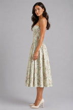 Orla | Women's Floral Corset Midi Dress, Sweetheart Neck Wedding Guest Dress | Everlasting Boutique | Cream