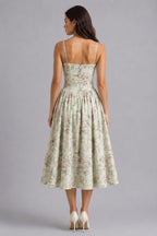 Orla | Women's Floral Corset Midi Dress, Sweetheart Neck Wedding Guest Dress | Everlasting Boutique | Pink