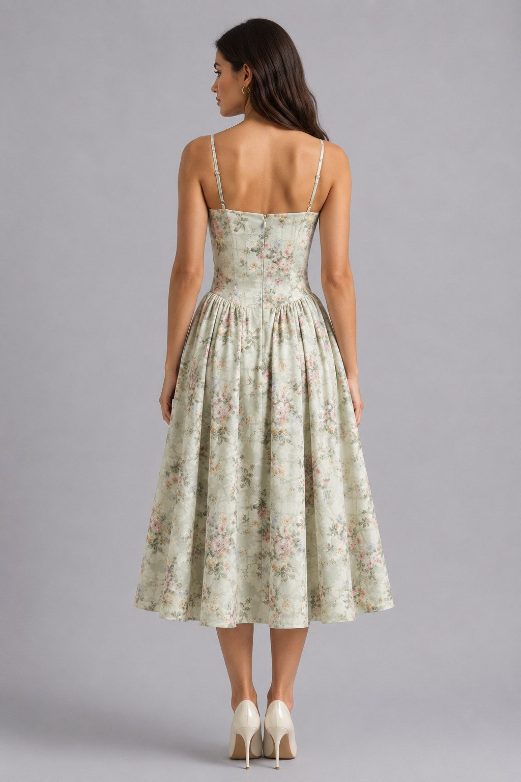 Orla | Women's Floral Corset Midi Dress, Sweetheart Neck Wedding Guest Dress | Everlasting Boutique | Pink