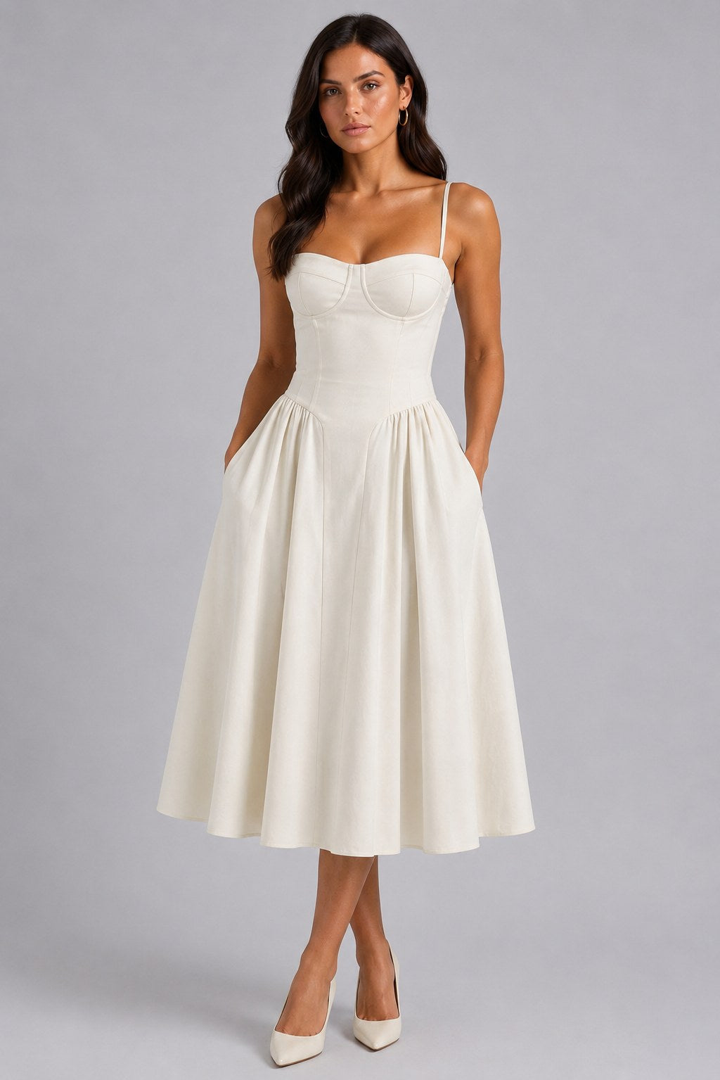 Orla | Women's Floral Corset Midi Dress, Sweetheart Neck Wedding Guest Dress | Everlasting Boutique
