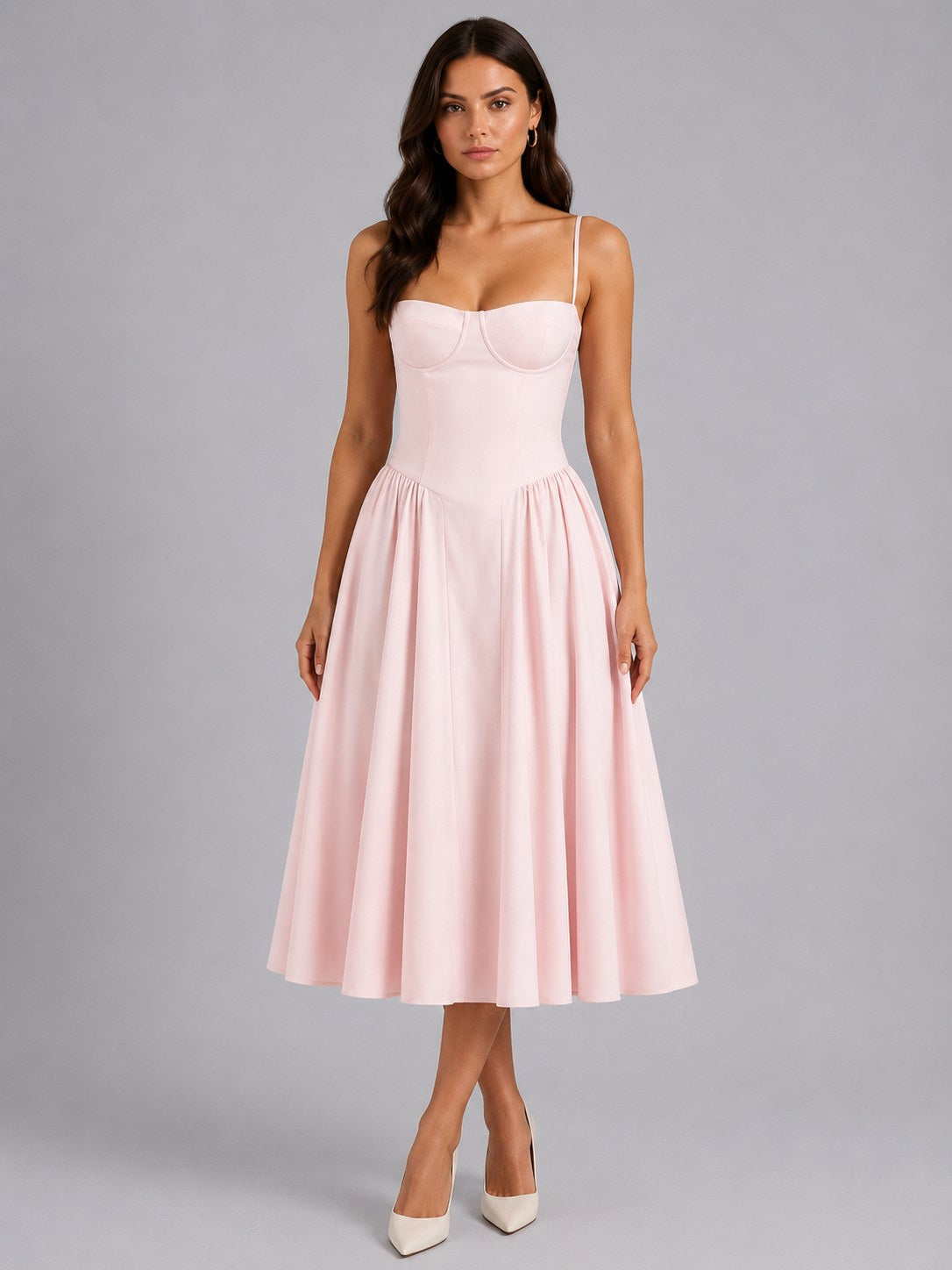 Orla | Women's Floral Corset Midi Dress, Sweetheart Neck Wedding Guest Dress | Everlasting Boutique