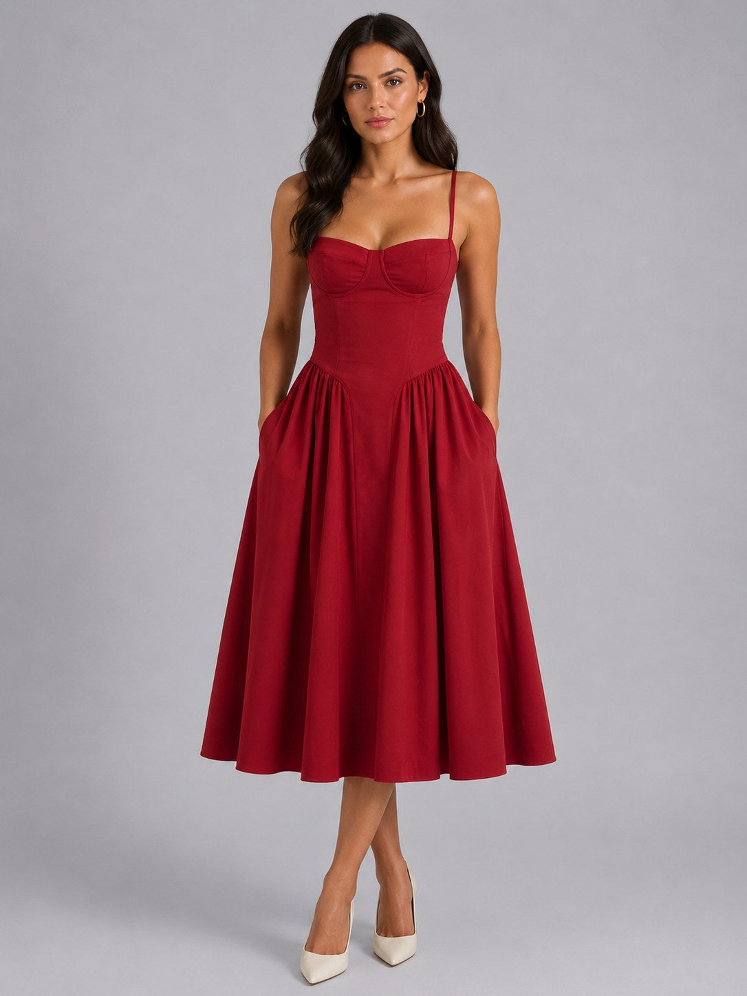 Orla | Women's Floral Corset Midi Dress, Sweetheart Neck Wedding Guest Dress | Everlasting Boutique