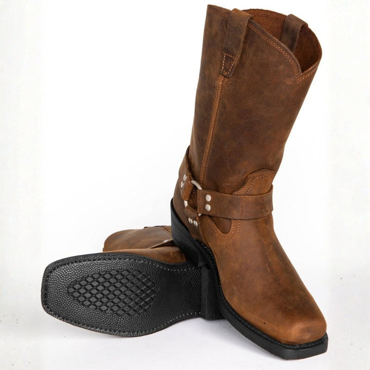 Oswin | Men's Mid-Calf Cowboy Boots, Harness Style Western Boots | Everlasting Boutique | Black