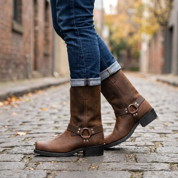 Oswin | Men's Mid-Calf Cowboy Boots, Harness Style Western Boots | Everlasting Boutique