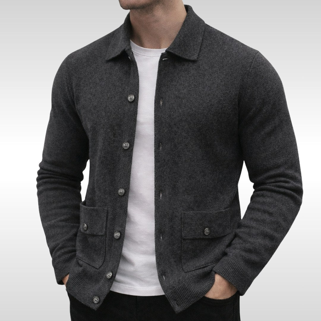 Owen | Men's Knit Cardigan, Finely Textured Layer Cardigan | Everlasting Boutique | Grey