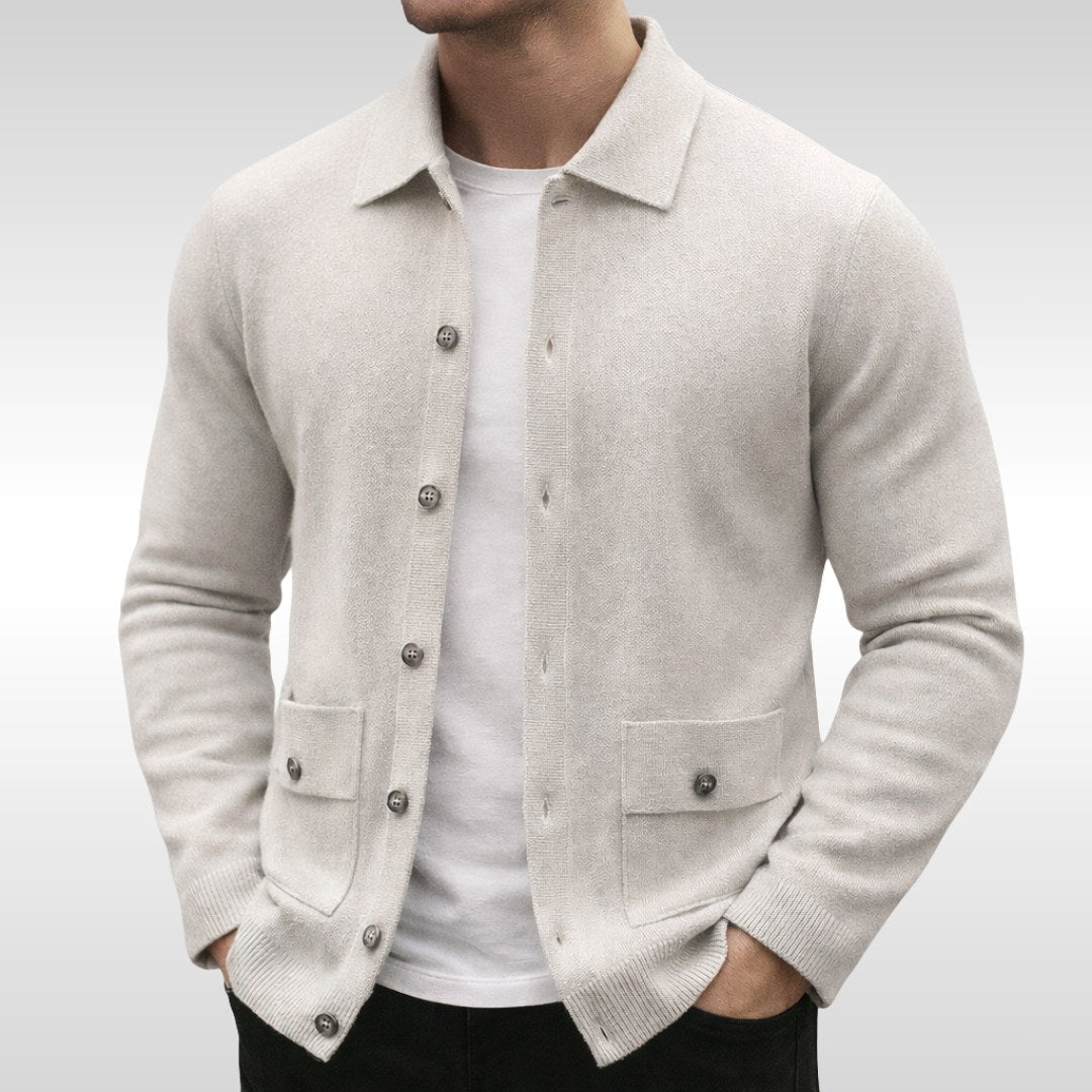 Owen | Men's Knit Cardigan, Finely Textured Layer Cardigan | Everlasting Boutique | Stone White